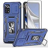 Asuwish Phone Case for Xiaomi Poco X4 Pro 5G with Tempered Glass Screen Protector and Slide Camera Cover Magnetic Ring Holder Kickstand Cell Accessories Slim Hybrid Mi PocoX4Pro Women Men Navy Blue