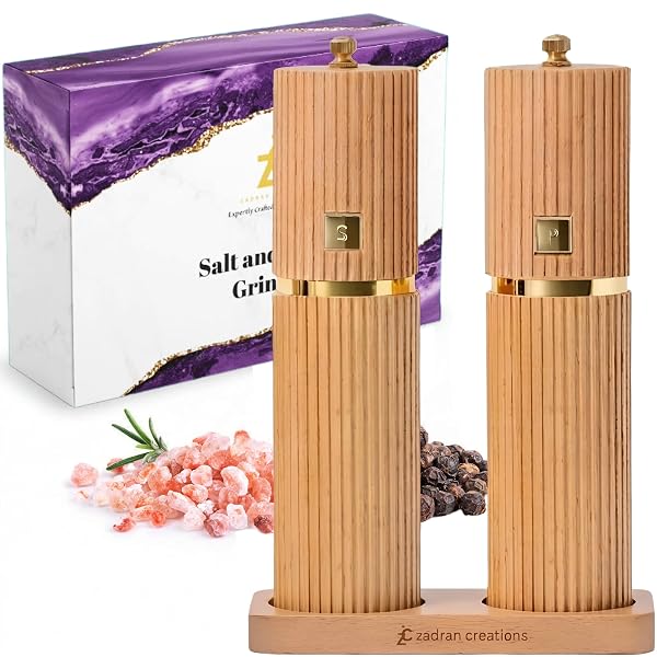 WOODEN SALT AND PEPPER GRINDER SET – REFILLABLE...