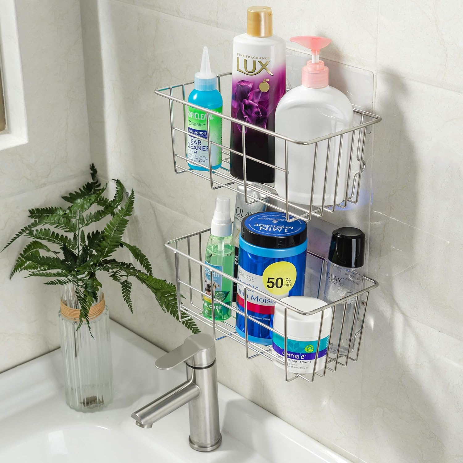MONOKIT Adhesive Shower Caddy Stick on Shower Organizer Basket Deeper