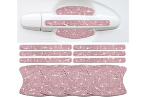 GENGKI 10PCS Car Door Handle Bling Rhinestones Stickers Universal Auto Door Handle Scratch Cover Guard Protective Film Pad with Safety Reflective Strips, Pink