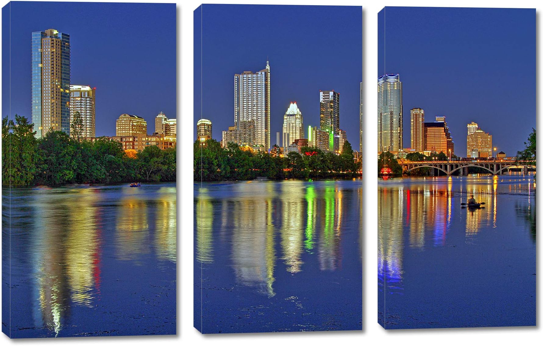 HUGE โ 90x60 โ Austin, Texas Skyline - 3 Panel Split (Triptych) Canvas Print. (30x60 each panel). Gallery Wrap Stretched on 1.5โ setretcher bars.