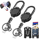 DINALLE 2 Pack Retractable Keychain, Heavy Duty Carabiner Badge Holder Clip with 27" Stainless Steel Cord & Magnetic Closure - Includes Keychain, Carabiner Clip, and Tactical ID Badge Holder