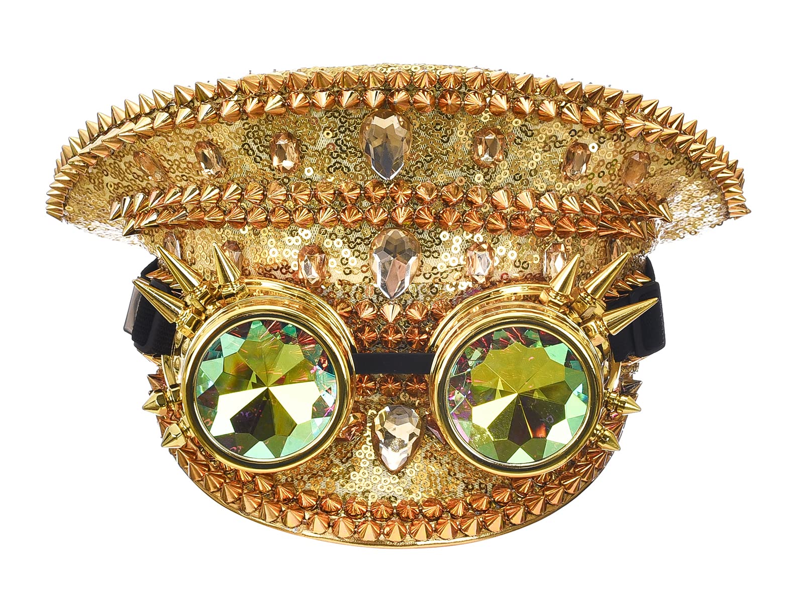 Bslingerie Halloween Steampunk Cosplay Sequin Hat Rave Party Festival Captain Headwear with Goggles (Gold) — image 1