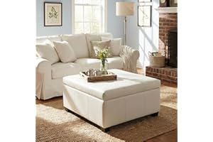 FammyLoft Ottomans with Storage, 34.25" Upholstered PU Leather Foot Stool with Lids, Square Ottoman Coffee Table with Solid W