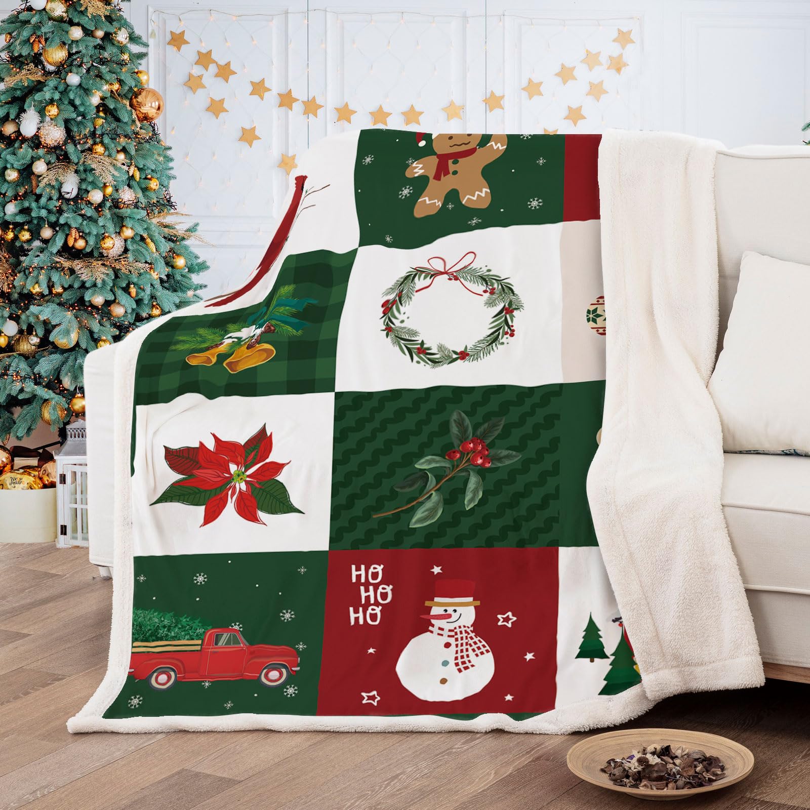 DJY Christmas Throw Blanket Christmas Tree Snowman Santa Claus Printed Fleece Blanket Soft Warm Microfiber Solid Blanket for Bed, Couch and Travel 150x200