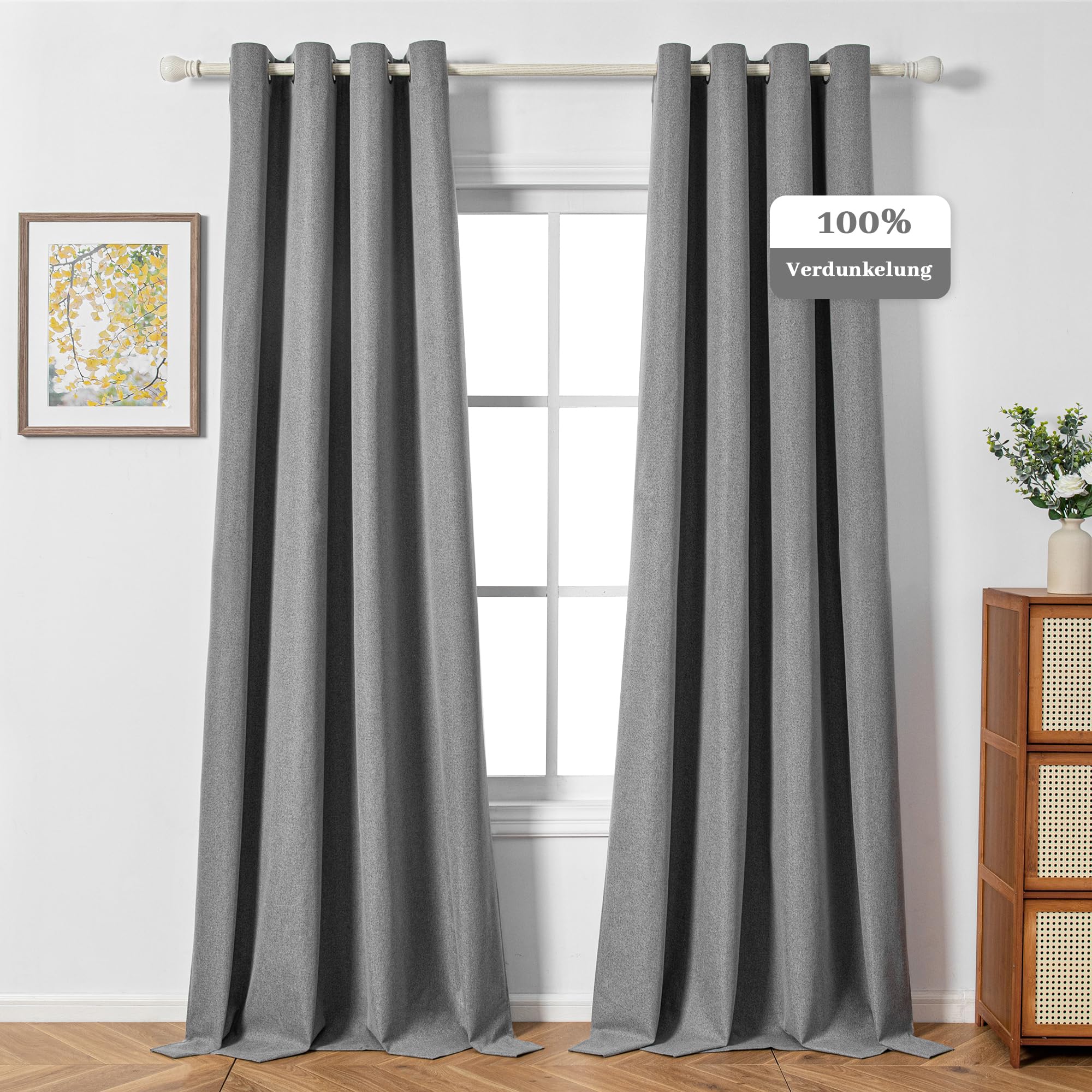 MYSKY HOME Opaque Thermal Curtains Bedroom Heat Protection Curtain with Eyelets for Living Room Blackout Curtains, Set of 2 H 260 x W 140 cm, Dark Grey