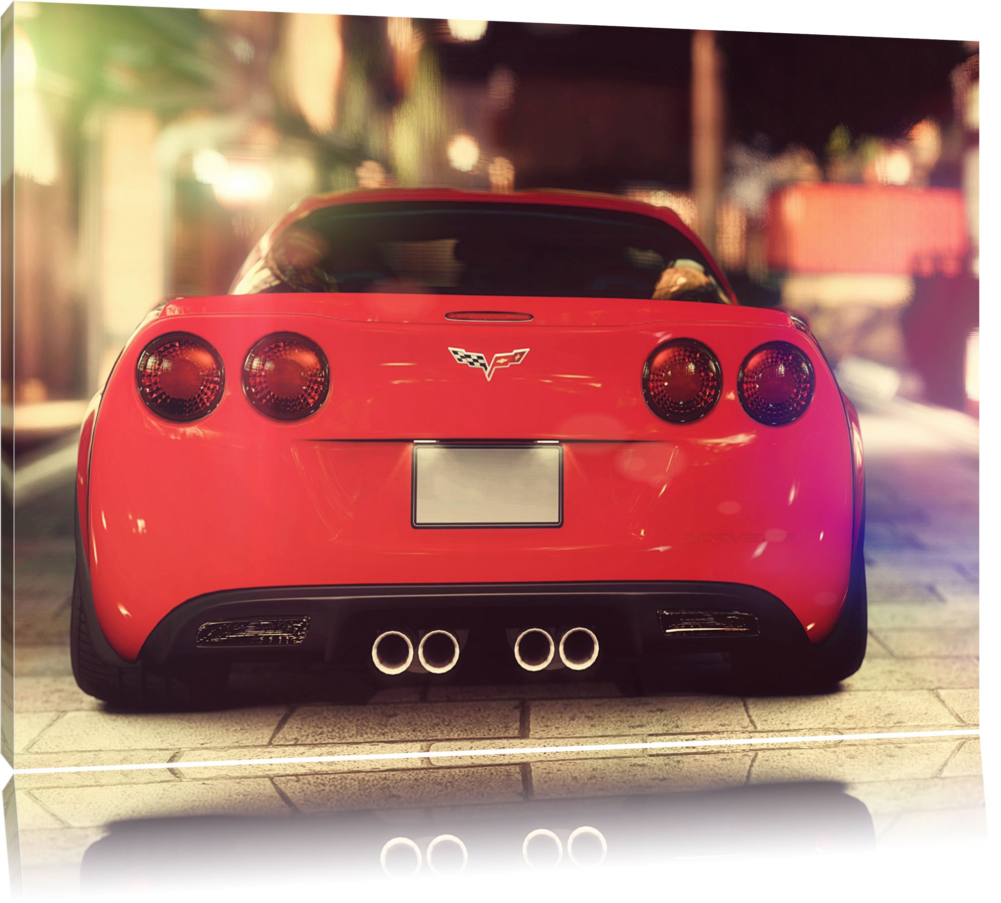 Red Corvette Canvas Xxl Pictures Completely Framed With Large