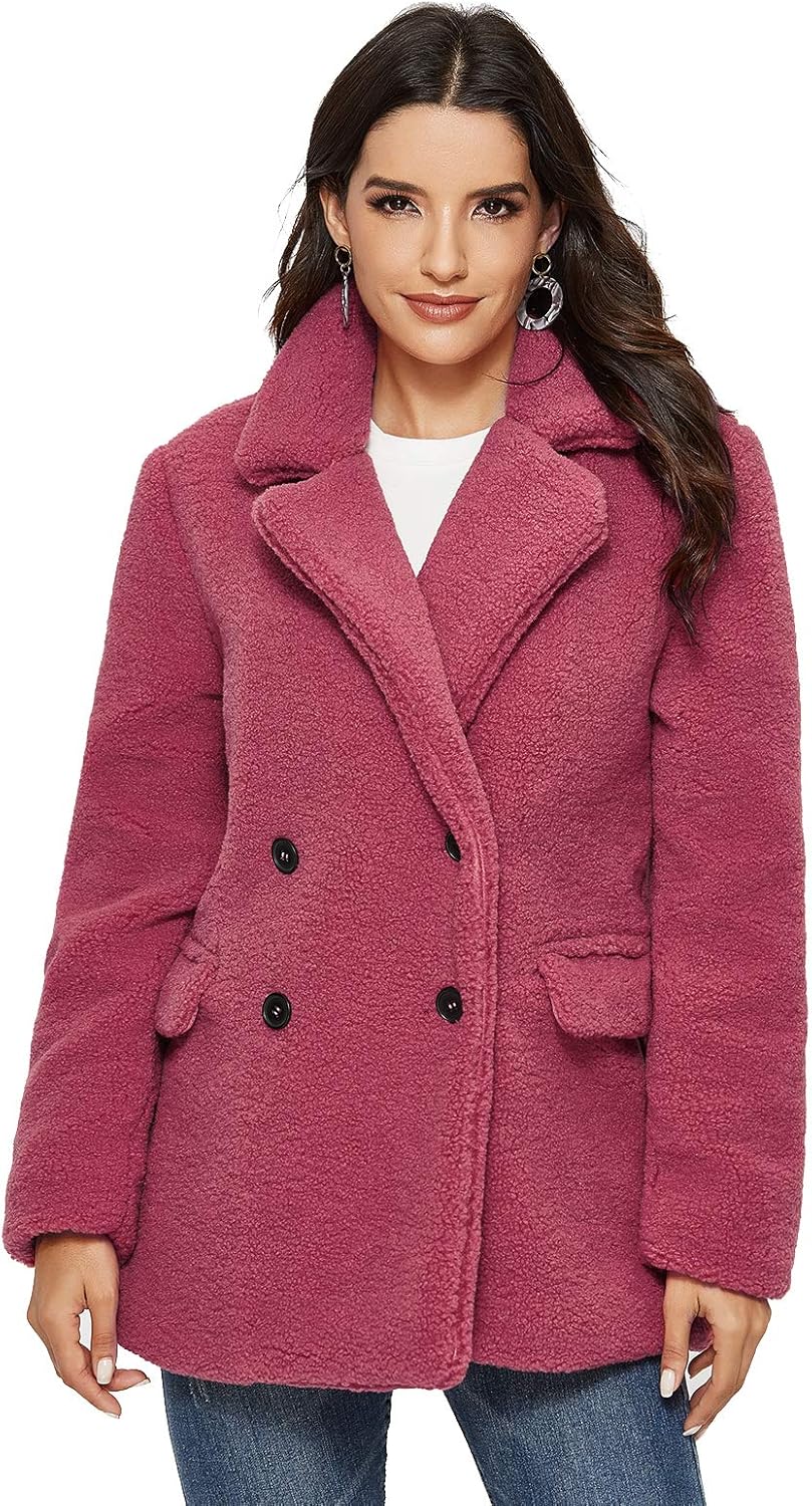 Escalier Women's Faux Shearling Coat Warm Winter Long Sleeve Lapel Fluffy Fur Outwear: Clothing
