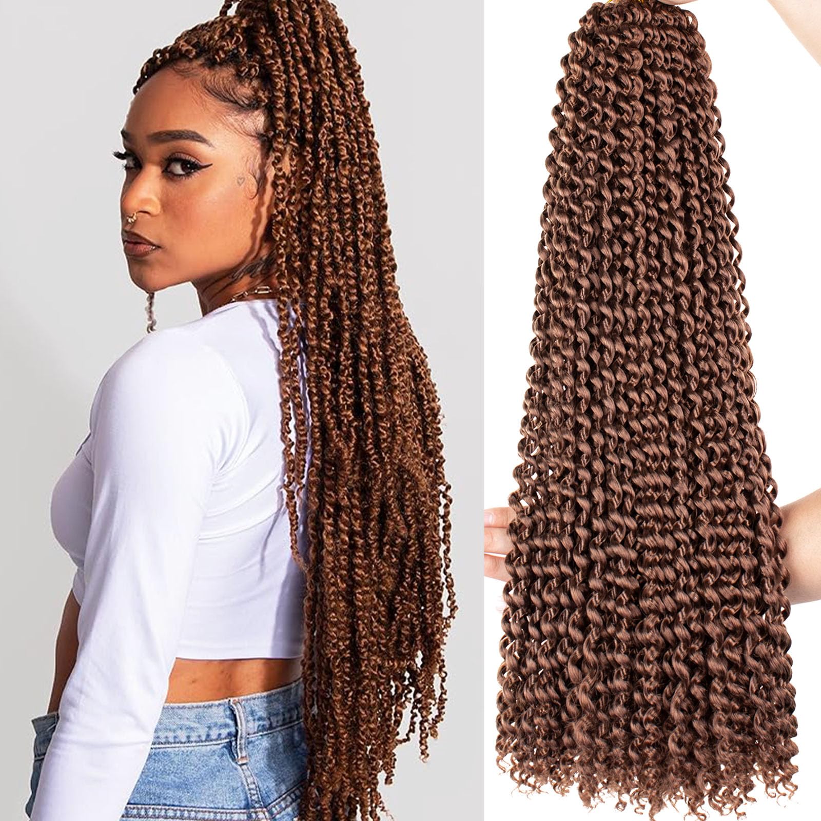 Samtress Passion Twist Hair Long Water Wave Crochet Hair 24 Inch Pre looped Passion Twists Hair 7 Packs Brown Bohemian Curly Braiding Hair for Butterfly Locs Crochet Braids Hair Extensions (#30) — image 1