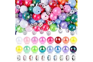 HUISUYTON 320 PCS Beads for Pens, 14 mm Focal Beads & 8 mm Rhinestone Spacers Bead, Fit for Beadable Pens Bracelets Keychains Jewelry Making, Rainbow Acrylic Bead