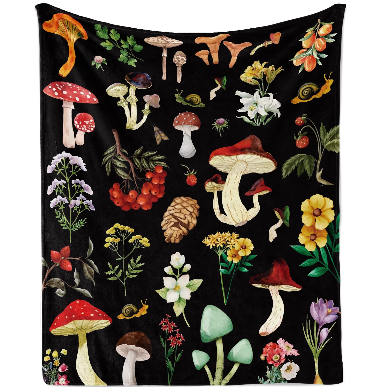 Mushroom Blanket, Colorful Fleece Plants Berry Patterned Throws for Adult, Hippie Vintage Nature Themed Room Decor for Bedroom Aesthetic, Soft Throw Blanket for Sofa Bed All Seasons - 150 × 130 CM — image 1