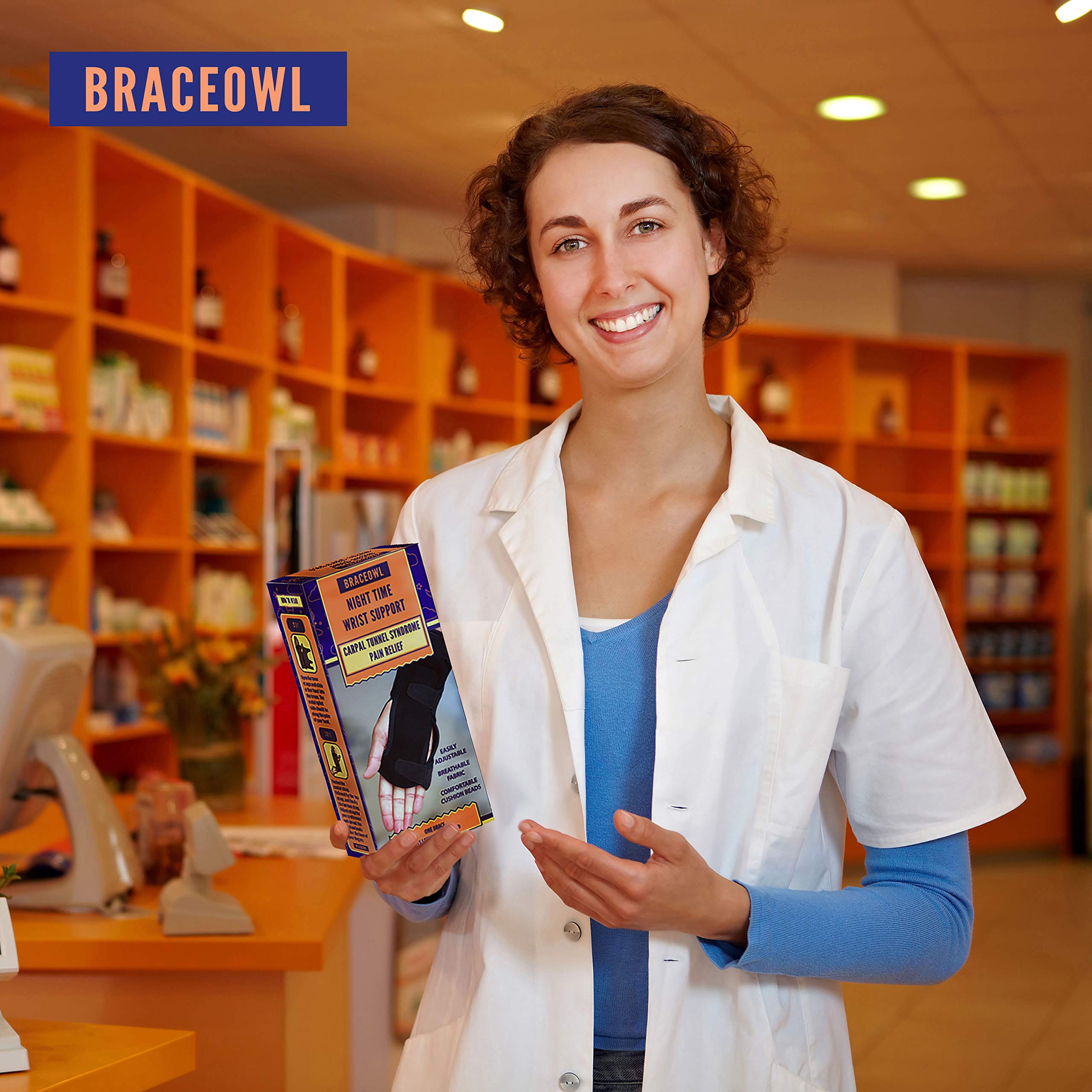 BRACEOWL-Carpal Tunnel Wrist Brace Adjustable Night Splint for Pain Relief, Tendonitis & Arthritis – Fits Left or Right Hand, Support for Men & Women