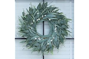 YXZZWL 26" Eucalyptus Wreath for Front Door - Large Artificial Greenery Outdoor Wreath for Porch, Window,Farmhouse,Home,Holiday,Hanging Decor- Spring, Summer, Fall, All Seasons (Green)