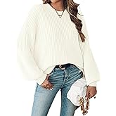 SunnyMelody Womens Oversized Batwing Sleeve Sweater Winter 2025 Trendy Ribbed Waffle Knit Crewneck Pullover Tops