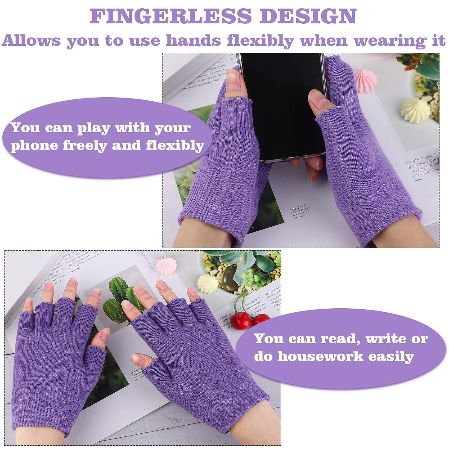 Elcoho 3 Pairs Moisturizing Gloves with Gel Lining Fingerless Moisturizing Glove Cotton Gloves Dry Hands Treatment for Dry Rough and Cracked Hands (Black, Purple, Pink) : Beauty