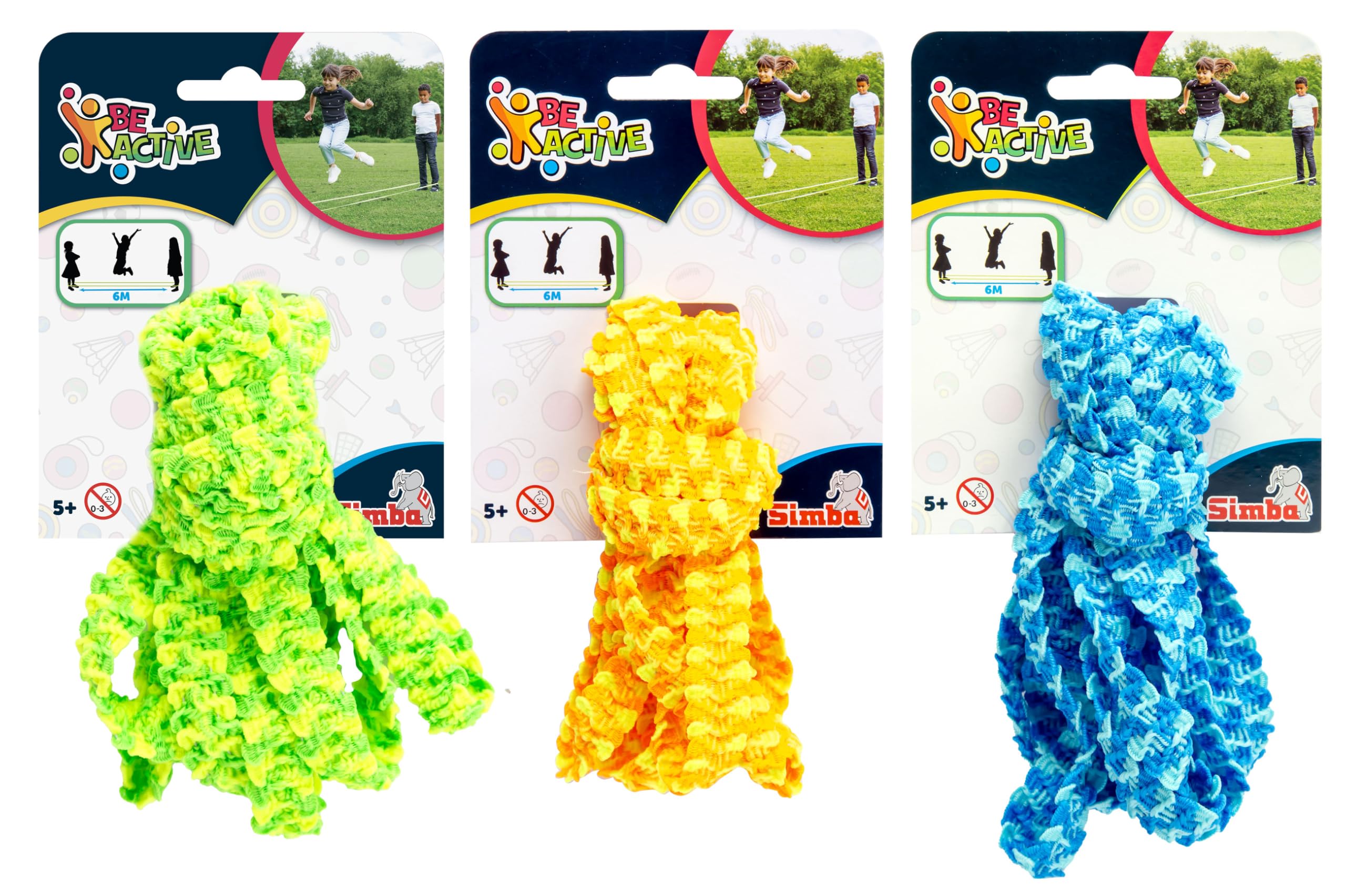 Simba 107302048 Soft Bouncy Rubber 3 Assorted Designs Only One Item Will Be Delivered With Wide Band Does Not Cut In, Length 3 Metres, Stretched Double Length 6 Metres, From 5 Years
