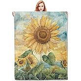 VANZEV Sunflower Watercolor Painting Blanket, Yellow Sunflowers Flannel Throw Blankets,Soft Warm Lightweight Cozy Plush Throws for Bedroom Sofa Office Home Decor Gifts for Women Girls 60"x50"