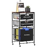 Solinxe 3-Drawer Storage Organizer, Under Desk Rolling File Cart with Lockable Wheels, Hanging File Folder Organizer for Letter Size, Utility Craft Cart Filing Cabinet for Home Office,Black