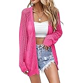 Women's Crochet Cardigan Sweater Long Sleeve Open Front Lightweight Boho Cover Up Summer Knit Cardigans