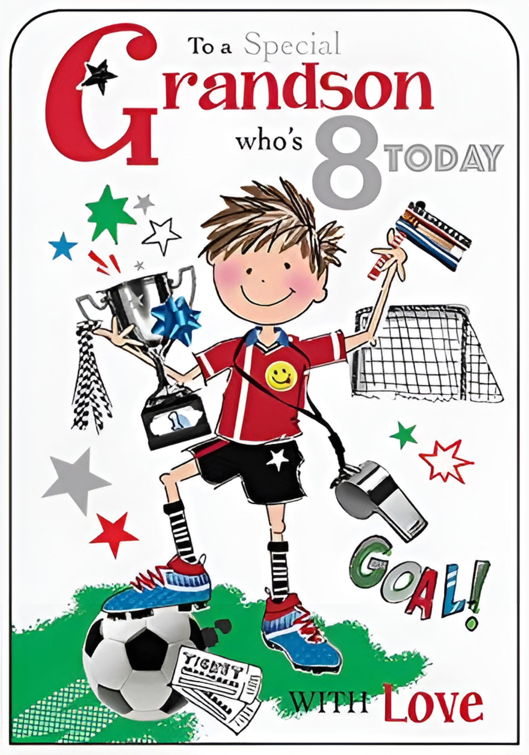 Jonny Javelin Grandson 8th Birthday Card (JJ-TW212) Football Player - Goal