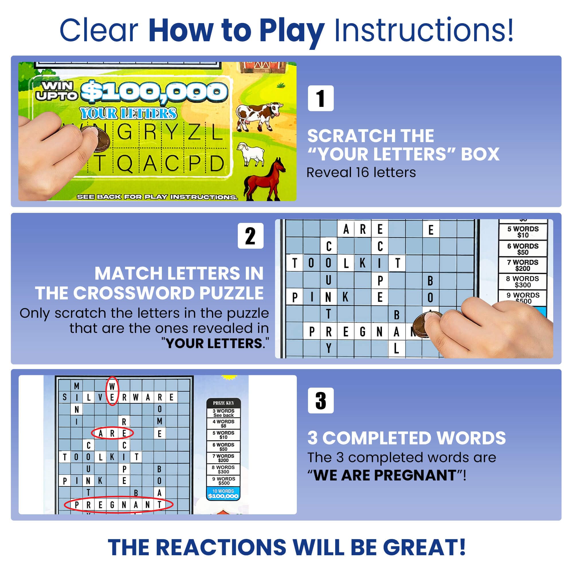 Pregnancy Announcement Lottery Scratch Off Cards for Summer! - Pack of 8 Tickets for Your Memorable Baby Announcement - Perfect Pregnancy Announcement Cards for Grandparents Husband Parents Friends