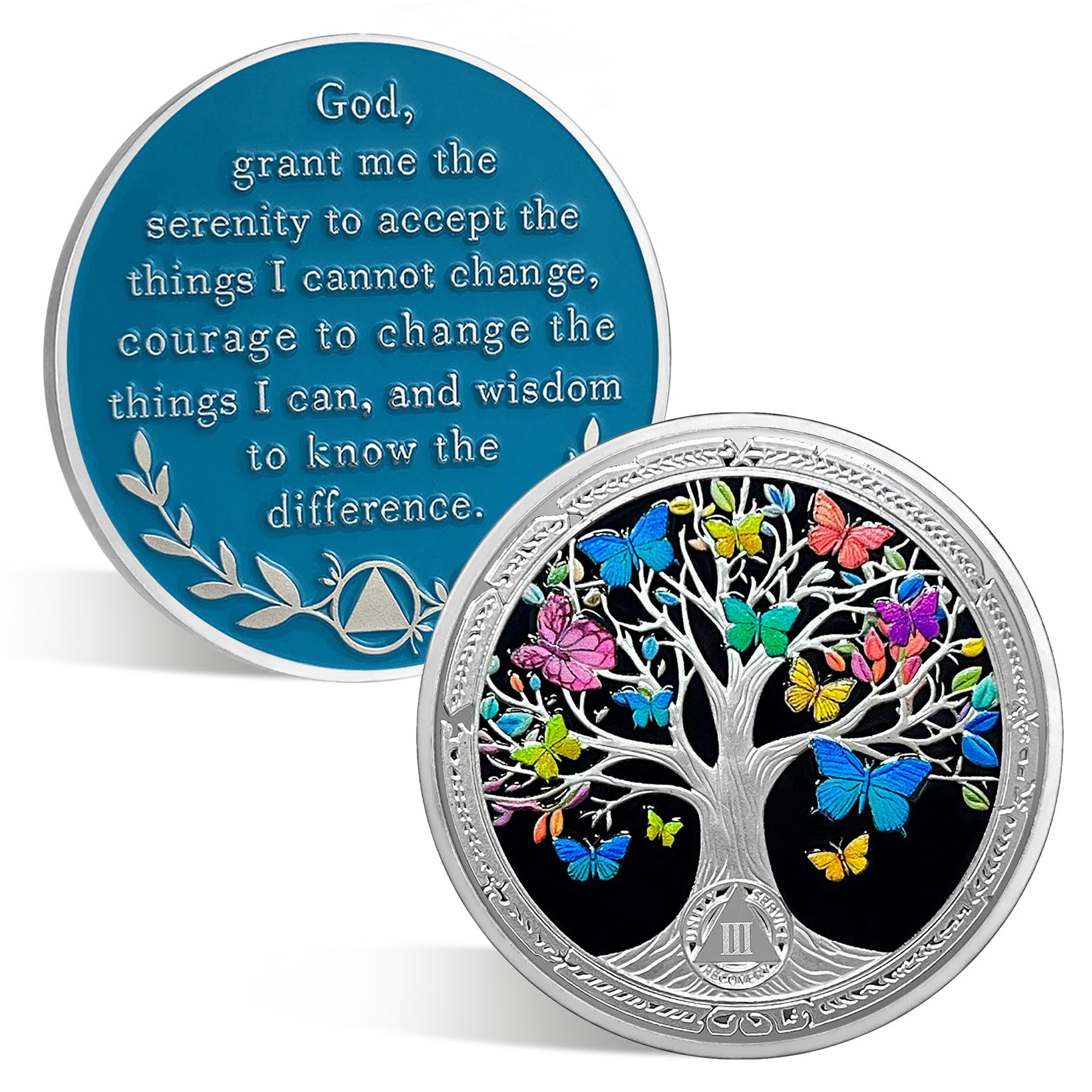 ACGZQY 3 Year Sobriety Chip, Recovery Tree of Life Sobriety Coin Colorful Butterfly AA Coin and Medallions Vintage AA NA Sober Anniversary Token Gifts Narcotics Alcoholics Anonymous Recovery