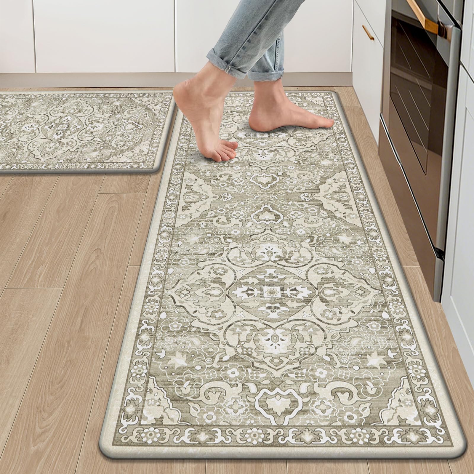 Photo 1 of **MISSING THE SMALL MAT**Ileading Anti Fatigue Kitchen Rugs Sets of 2 Cushioned Kitchen Mats for Floor Waterproof Kitchen Mat Set Non Slip Comfort Standing Mat for Kitchen, Office, Sink, Laundry