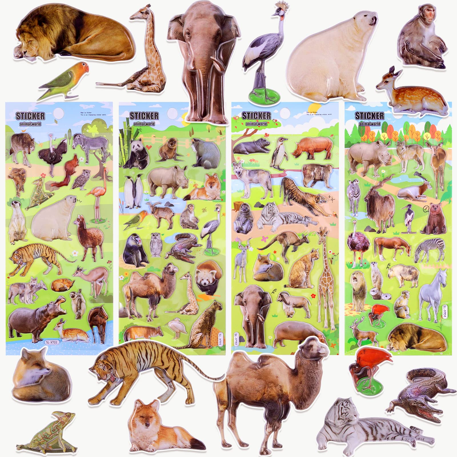 3D Puffy Animal Stickers for Kids Toddlers,Realistic Zoo Animal Stickers Including Safari Jungle Wildlife Animals,Foam Animals Stickers Party Favors,Bubble Puffer Stickers for Boys Girls,4 Sheets.