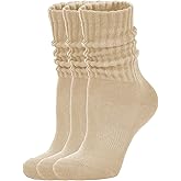 AugRing Women's Scrunch Crew Socks Retro 3-Pack Solid Cotton Boot Calf Chunky Ribbed Cozy Slouchy Socks Size 5-11
