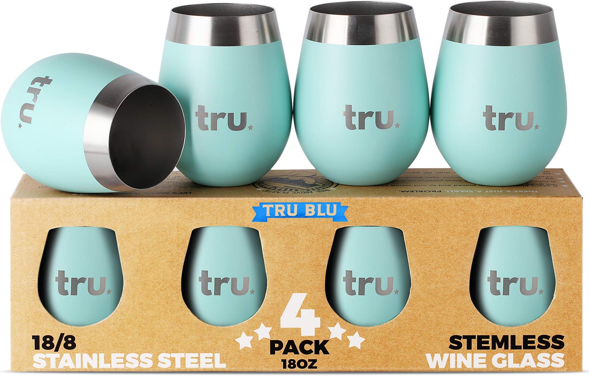 Outdoor Wine Glasses (Set of 4) - Stainless Steel Wine Tumblers 500 ml โ Stemless Metal Cup for Camping - Travel, Lightweight, Unbreakable, Shatterproof, Portable, BPA Free