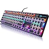 Camiysn Typewriter Style Mechanical Gaming Keyboard, Black Retro Punk Gaming Keyboard with RGB Backlit, 104 Keys Blue Switch Wired Cute Keyboards, Round Keycaps for Windows/Mac/PC