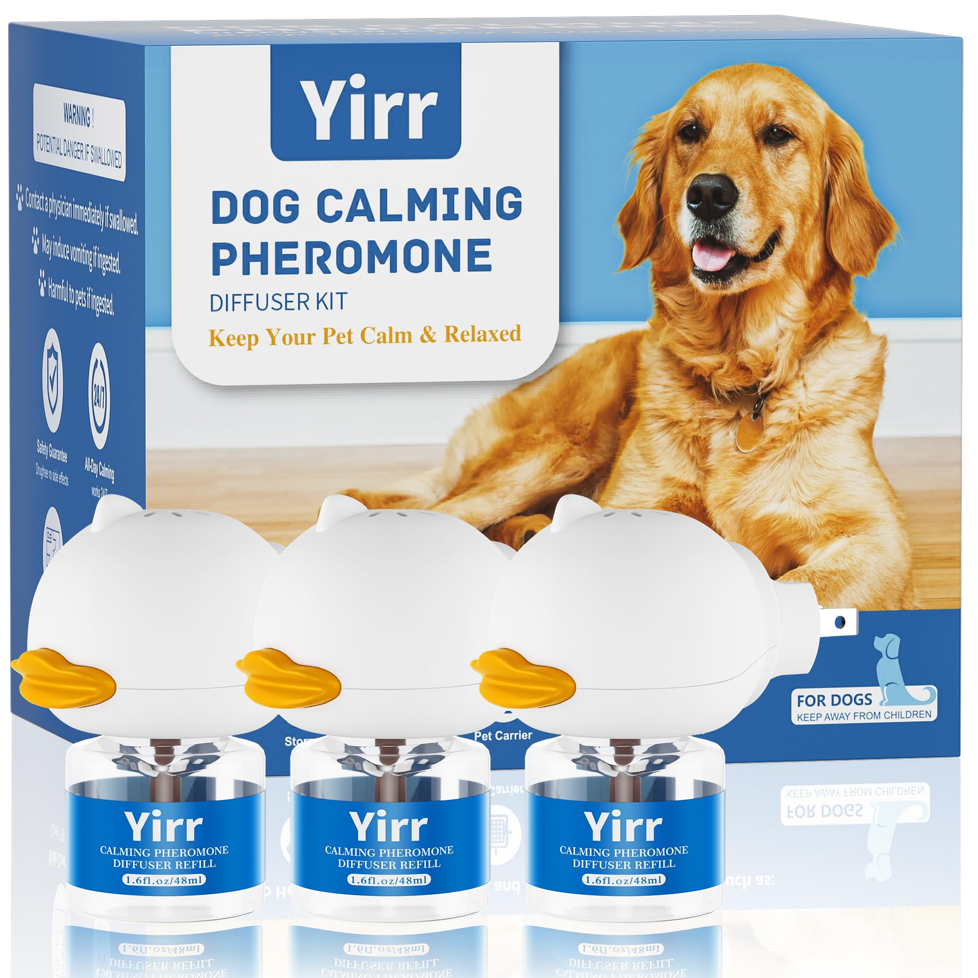 Photo 1 of **PARTIAL SET 1 REFILL 2 PLUG INS** Yirr Dog Calming Diffuser, 6 in 1 Dog Pheromones Calming Diffuser, Relaxing Pheromone for Dogs Relief Stress Anxiety Reduce Aggression Barking, 3 Diffuser 3 Refill(48ml)
