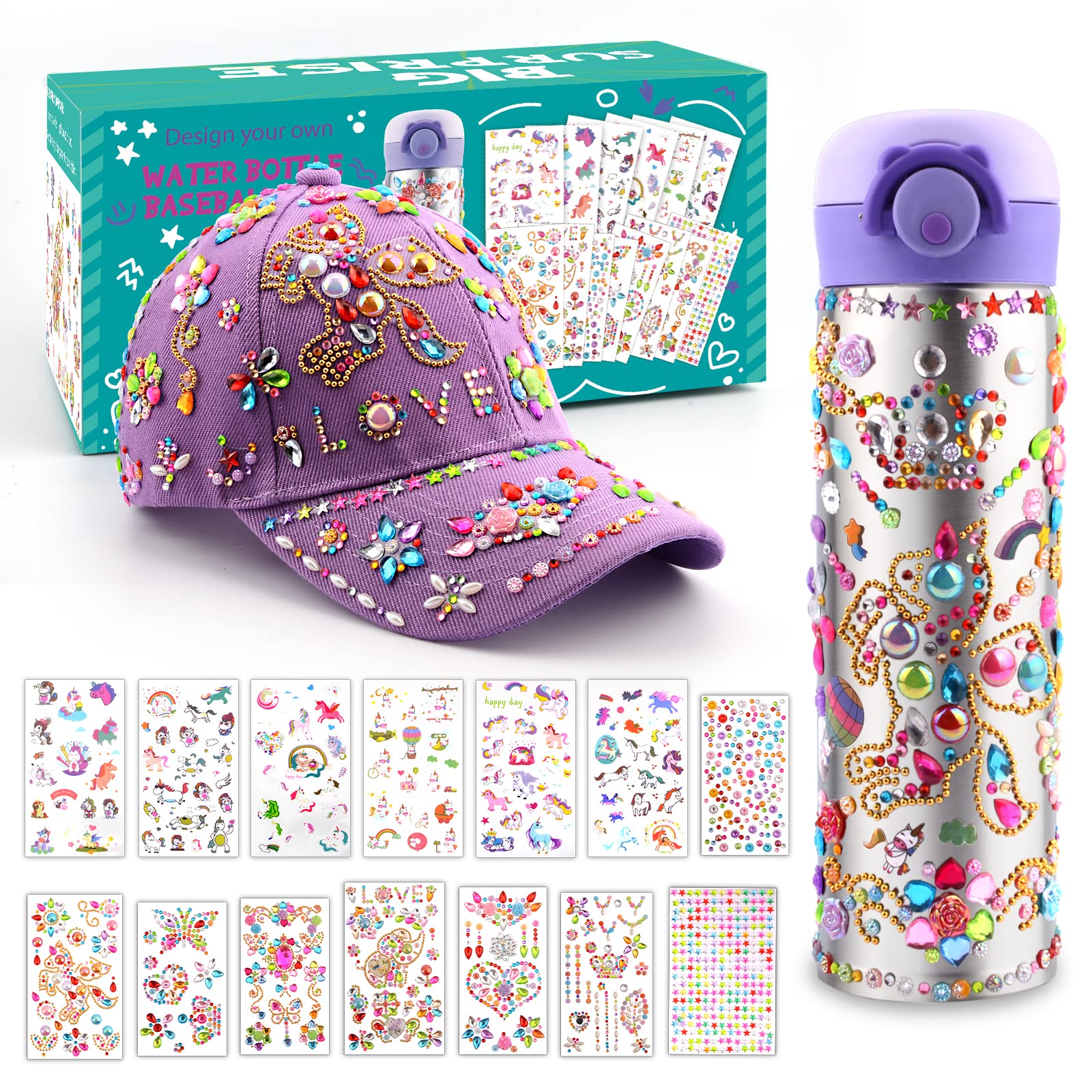 Coosilion Easter Gifts for Kids-Decorate Your Own Water Bottle Baseball Cap with Unicorn Stickers, Gifts for Girls & Toys for Kids Aged 4 5 6 7 8 9+, DIY Art & Crafts for Girls Ages 4-8 6-8 8-12