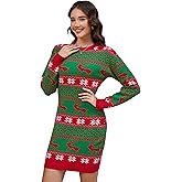 LYTHMER Ugly Christmas Sweater Dress for Women Xmas Crew Neck Pullover Sweater Holiday Knitted Mini Tunic Dress