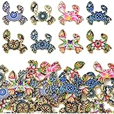 LiQunSweet 40 Pcs 8 Styles Crab with Flower Printed Alloy Charms Ocean Sea Animals with Floral Charms for DIY Jewelry Craft Decoration Keychain