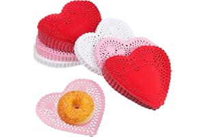 TOODOO 450 Pieces Valentine Heart Doilies 4 Inch Heart Shaped Paper Doilies with 3 Colors, Red, Pink and White (450)