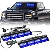 XRIDONSEN 2 in 1 2x 14 inch Strobe Light Bar, Interior Windshield Lights | 32 LED Flashing Front/Rear Mount Suction Cups Light Bar for Vehicles Trucks Car