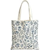 LUFARO Aesthetic Canvas Tote Bag for Women, Reusable Grocery Shoulder Bag for Work, Floral Cute Tote Bags for Gym, Travel, Gifts Bags for Friends, 14 * 15 in, 1PCS