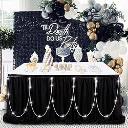 QueenDream Rectangle Black Table Skirts Tulle Table