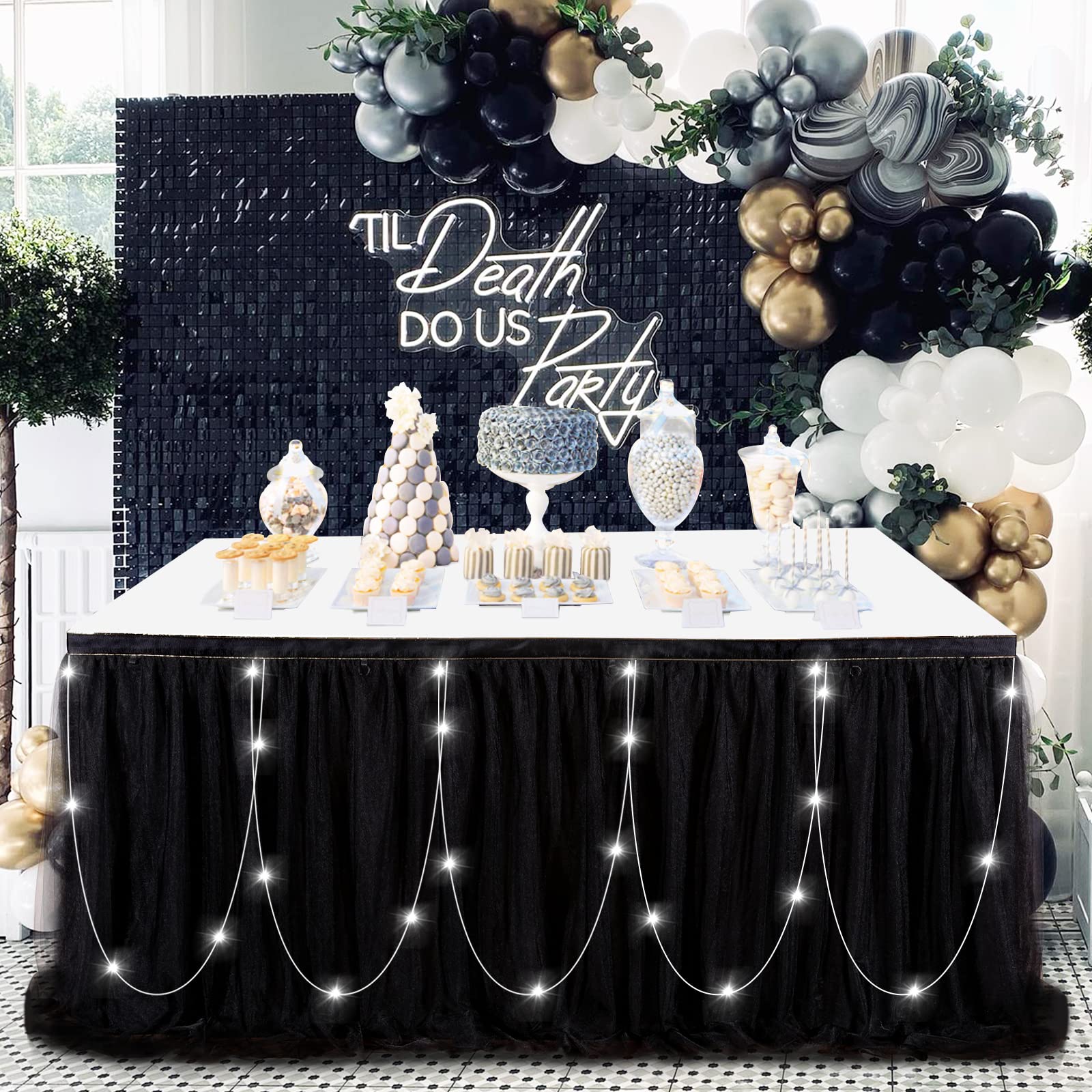 Table Skirt Baby Shower Black Rectangle Tulle Table