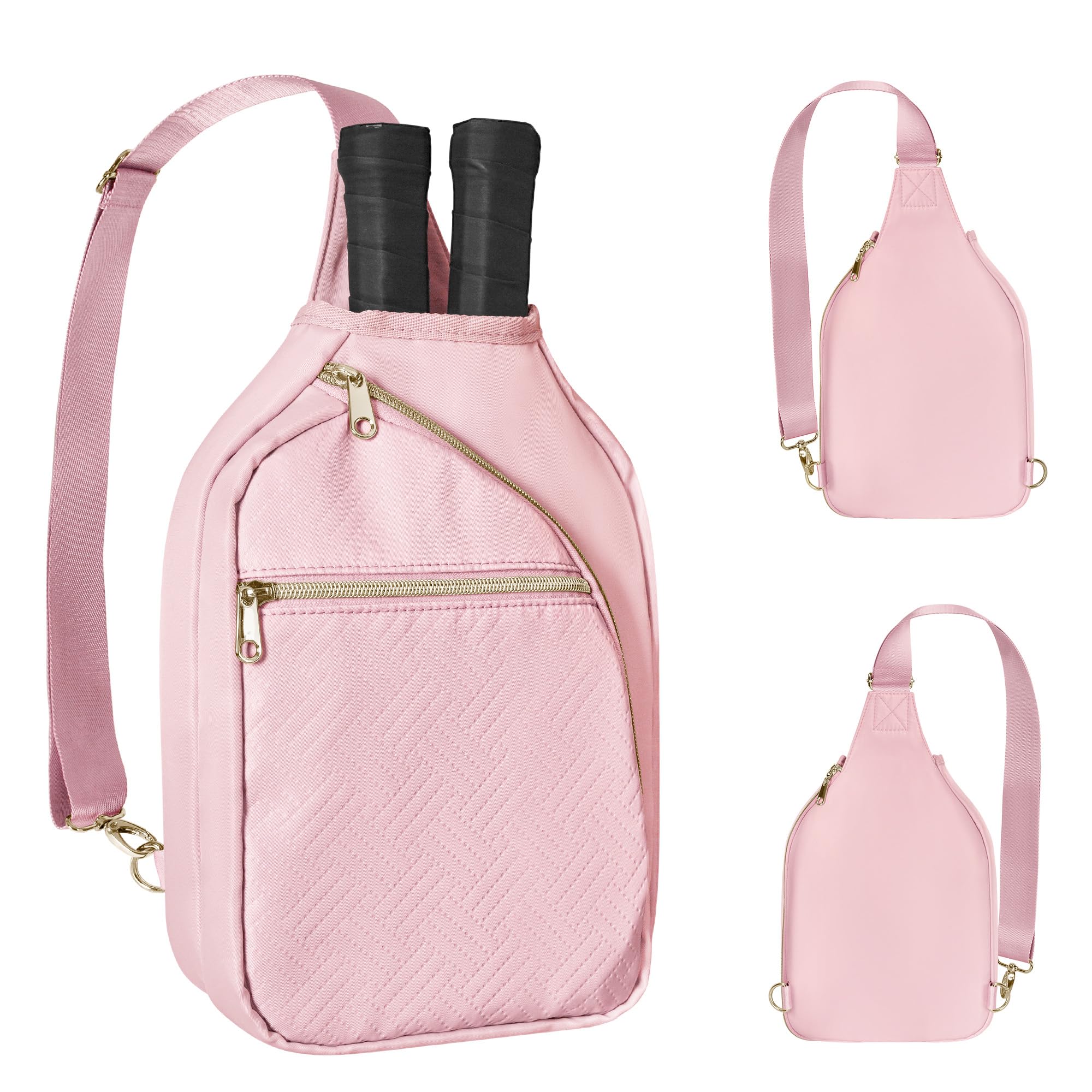 Prokva Women's Pickleball Bag, Pickle Ball Paddle Sling Bag for Sports Accessories & Gear, Patent Design, Pink