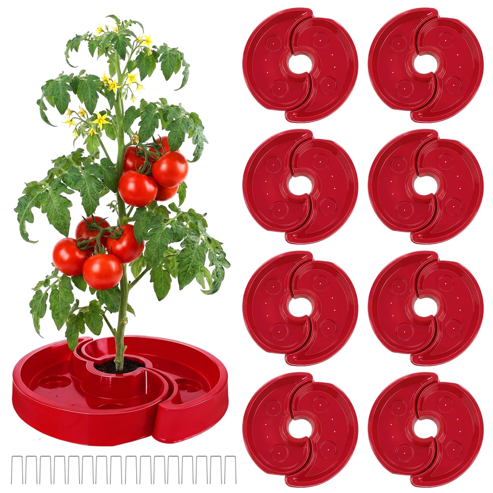 Photo 1 of 8 Sets Tomato Watering Trays, Surrounding Red Tomato Automator Tray, Root Irrigation Trays for Vegetables, Reduce Runoff, Weed Control, Boost Growth for Tomatoes, Peppers & Garden Veggies