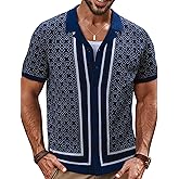 PJ PAUL JONES Men's Vintage Button Down Cuban Collar Knitted Polo Shirt