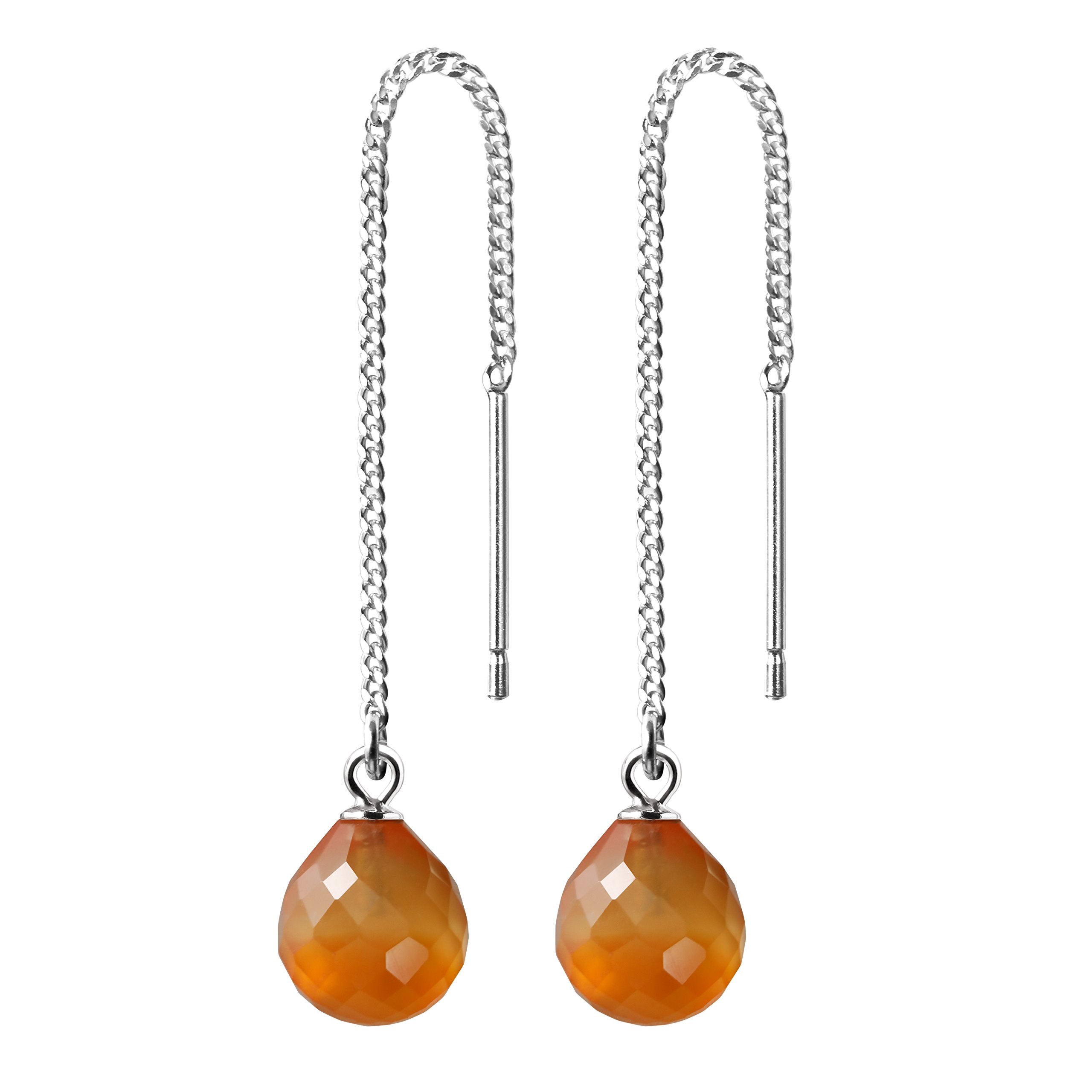 Franki Baker Sterling Silver & Natural Carnelian Long Drop Dangle Earrings. Length: 5.4cms