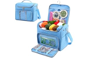 QZLKNIT knitting bag- Crochet bags for on the go,yarn storage organizer, perfect for knitting and crochet accessories（Sky blue）