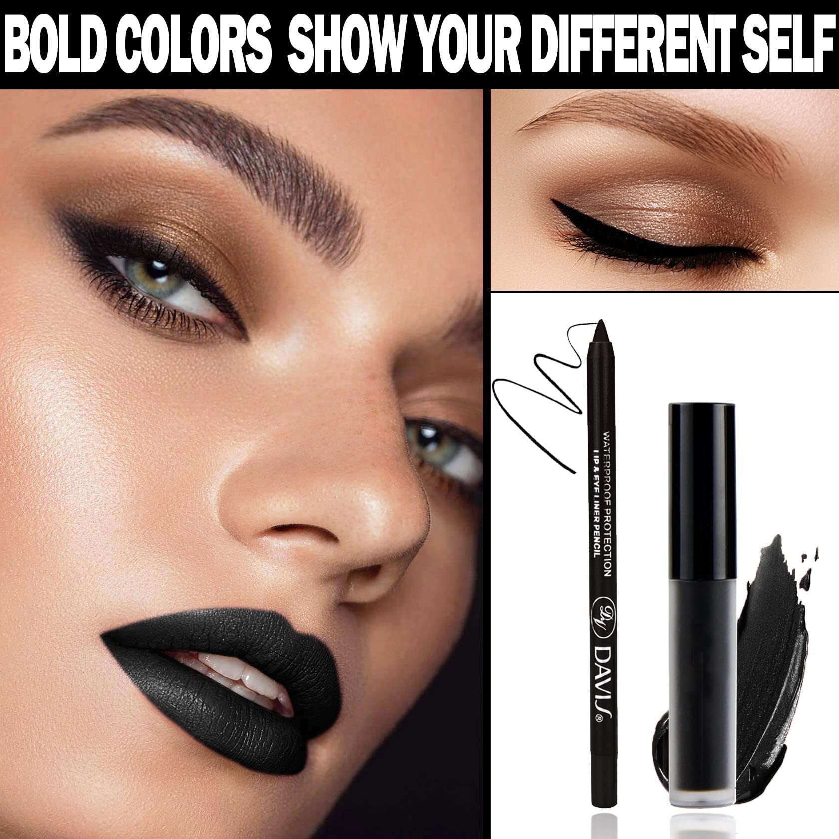 CAHIUYOA Black Matte Lipstick Lip Liner Set,Liquid Lipstick Lip Gloss Smudge Proof for Halloween Cosplay Goth Makeup,Waterproof and Long Lasting Black Lip Liner and Lipstick Set