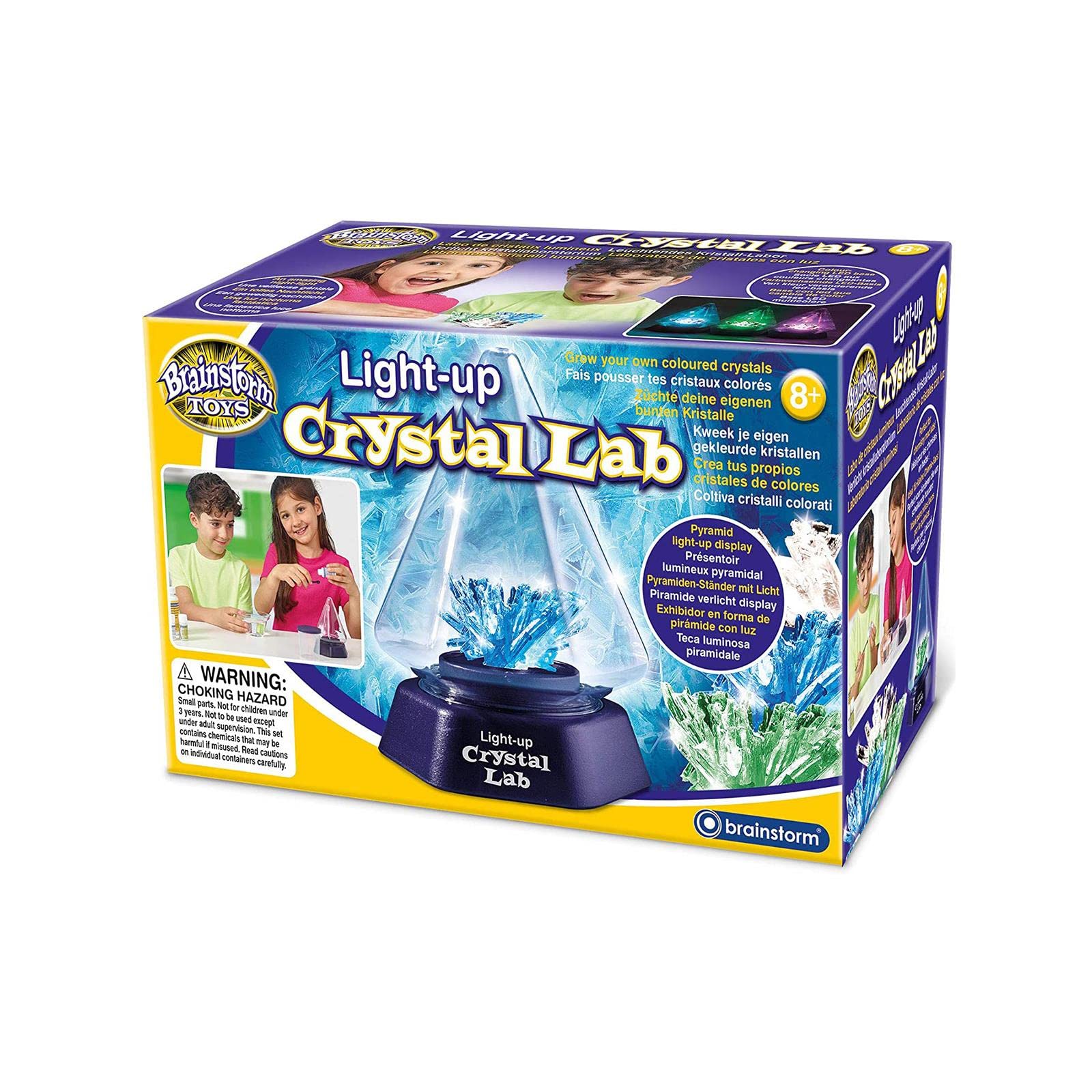 Brainstorm Toys Light Up Crystal Lab – Crystal Growing Kit to Grow Your Own Coloured Crystals, STEM Science Set That Transforms Into a Night Light for Kids