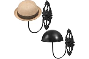 MyGift Set of 2 Wall-Mounted Black Metal Hat Holder & Wig Hanger for Display