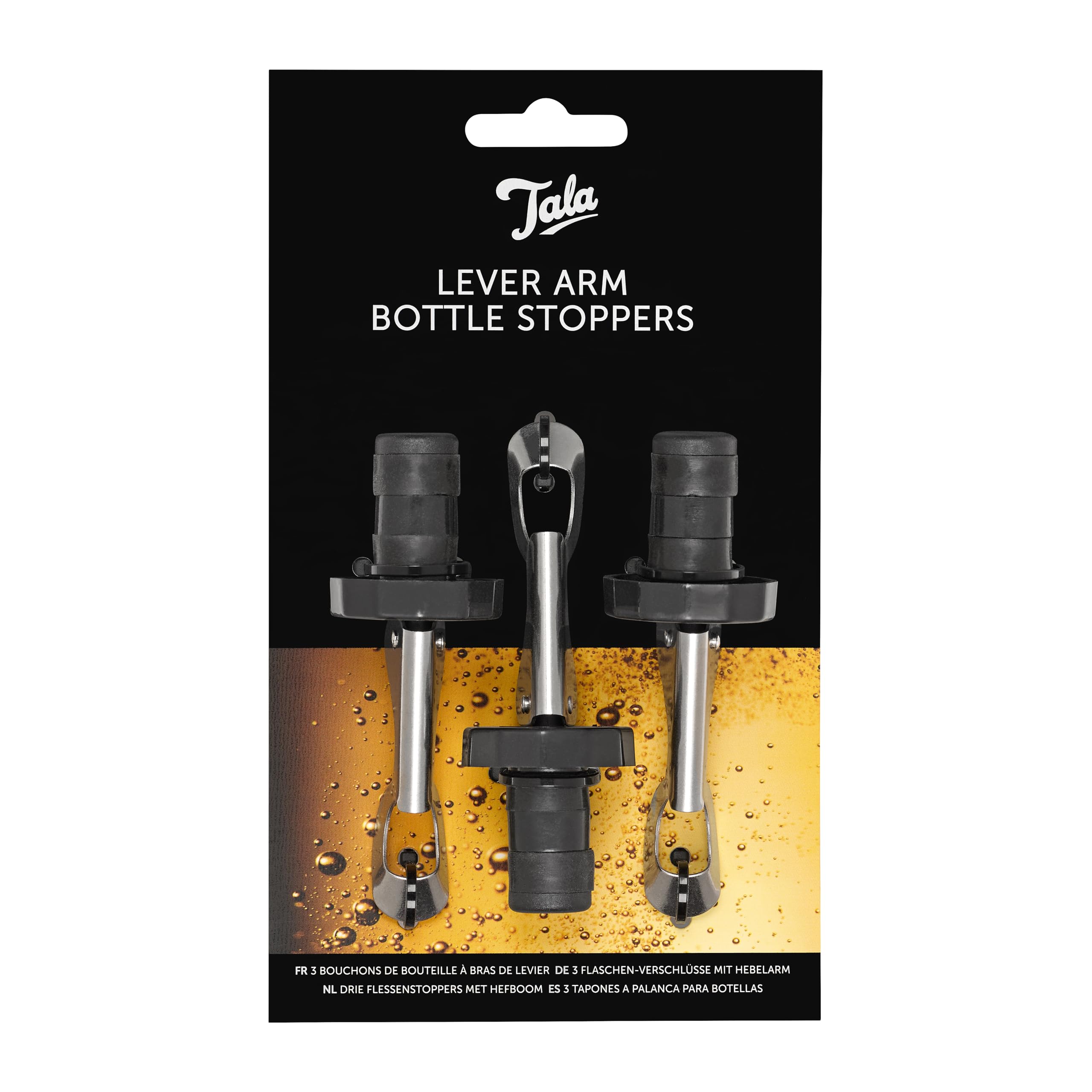 Tala Barware Lever Arm 3 Bottle Stoppers, Set of 3 Expanding Plug Style Stoppers which Create a Leak Proof Vacuum Seal, Keeping Drinks Fresher for Longer