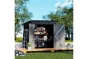 COMHOMA Shed Outdoor Storage Shed Metal,Lockable Doors Tool Sheds with Sloping Roof,Steel Garden Shed with Air Vent for Backyard,Patio,Lawn,Poolside (Grey, 6'*4')